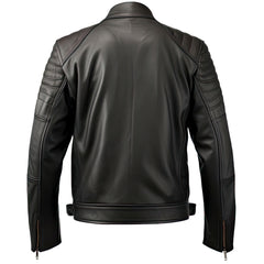 Men’s Moto Café Racer Black Quilted Genuine Sheepskin Leather Jacket