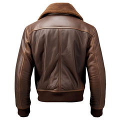 Men’s Winter Sherpa-Collar Dark Brown Bomber Cowhide Leather Jacket