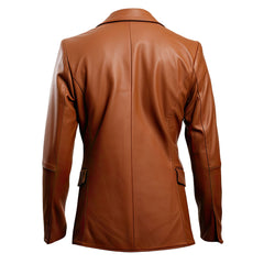 Men’s Slim-fit Semi-Formal One-Button Brown Leather Sheepskin Coat