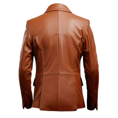 Men’s Formal Office Wear Classy Button-Up Sheepskin Leather Blazer Coat