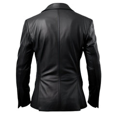 Men’s Black Slim-Fit One-Button Semi-Formal Sheepskin Leather Blazer Coat