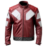 Men’s Maroon Café Racer Stand-Collar Sheepskin Leather Jacket
