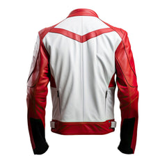 Veste décontractée en cuir de mouton pour homme, style moto de course, contraste rouge et blanc