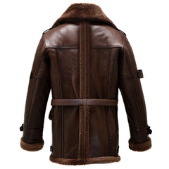 Men’s Winter Dark Brown Sheepskin Sherpa-Lined Leather Coat