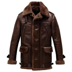 Men’s Winter Dark Brown Sheepskin Sherpa-Lined Leather Coat