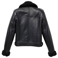 Women’s Black B3 Sherpa-Collar Classy Winter Cowhide Leather Jacket