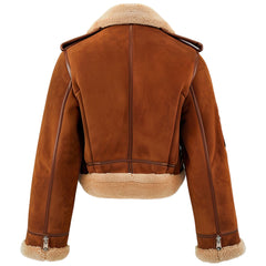 Women’s B3 Chocolate Brown Genuine Suede Sherpa Collar Leather Jacket