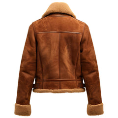 Women’s Peanut Brown Sherpa-Lined B3 Winter Suede Leather Jacket