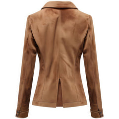 Women’s Light Brown Suede Notch Lapel-Collar Semi-Formal Leather Blazer