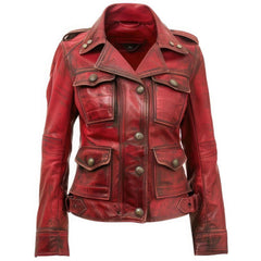 Women’s Distressed Rugged-Off Maroon Stylish Sheepskin Leather Jacket