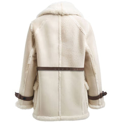Women’s Beige Soft Sherpa-Lined Classy Winter Sheepskin Leather Coat
