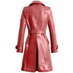 Women’s Tea Pink Knee-Length Stylish Sheepskin Long Leather Coat