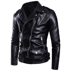 Men's Distressed Motorcycle Multi-zip Leather Jacket