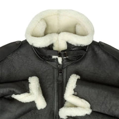 Unisex Vintage B-6 Sherpa Collar Bomber Flight Leather Jacket