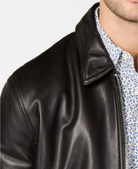 Men's Front-Zip Slim-fit Black Motorcycle Leather Jacket