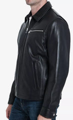 Men's Front-Zip Slim-fit Black Motorcycle Leather Jacket