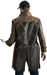 Men's Watch Dogs Aiden Pearce Brown Leather Coat
