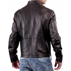 Men's Brown Racer Slim-fit Vintage Sheepskin Leather Jacket