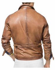 Men's Fight Club Wax Tan Brown Sheepskin Leather Jacket