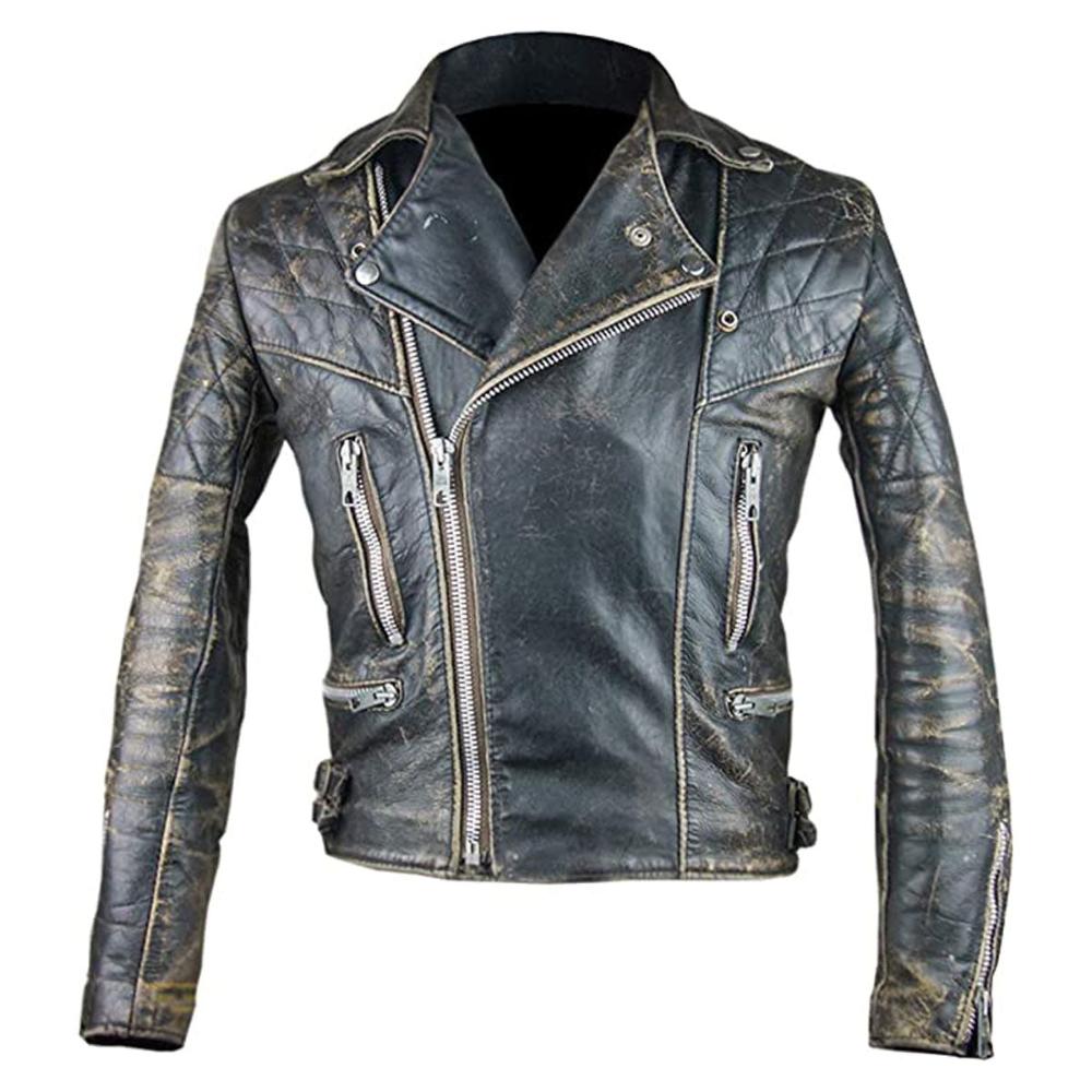 Herren Motorradjacke aus echtem Rindsleder im Used-Look, braun, Brando