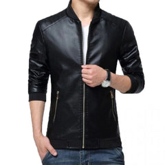 Veste de motard classique en cuir de vachette véritable noir pour homme
