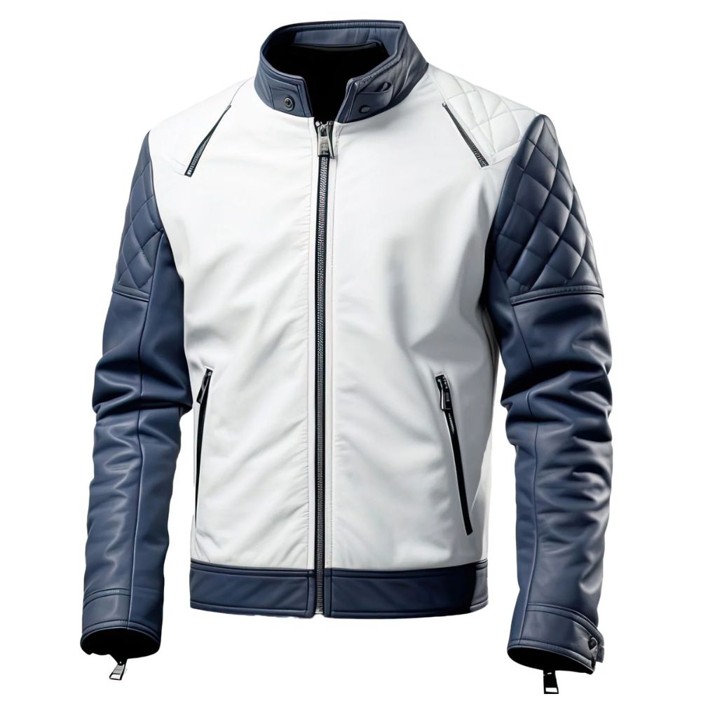Café Racer Motorrad-Lederjacke aus Schaffell mit Rautensteppung für Herren