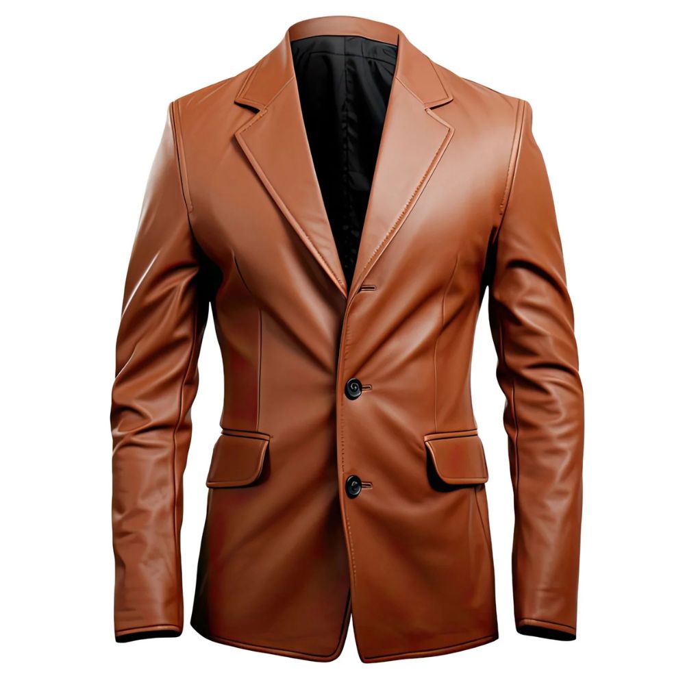 Men’s Formal Office Wear Classy Button-Up Sheepskin Leather Blazer Coat