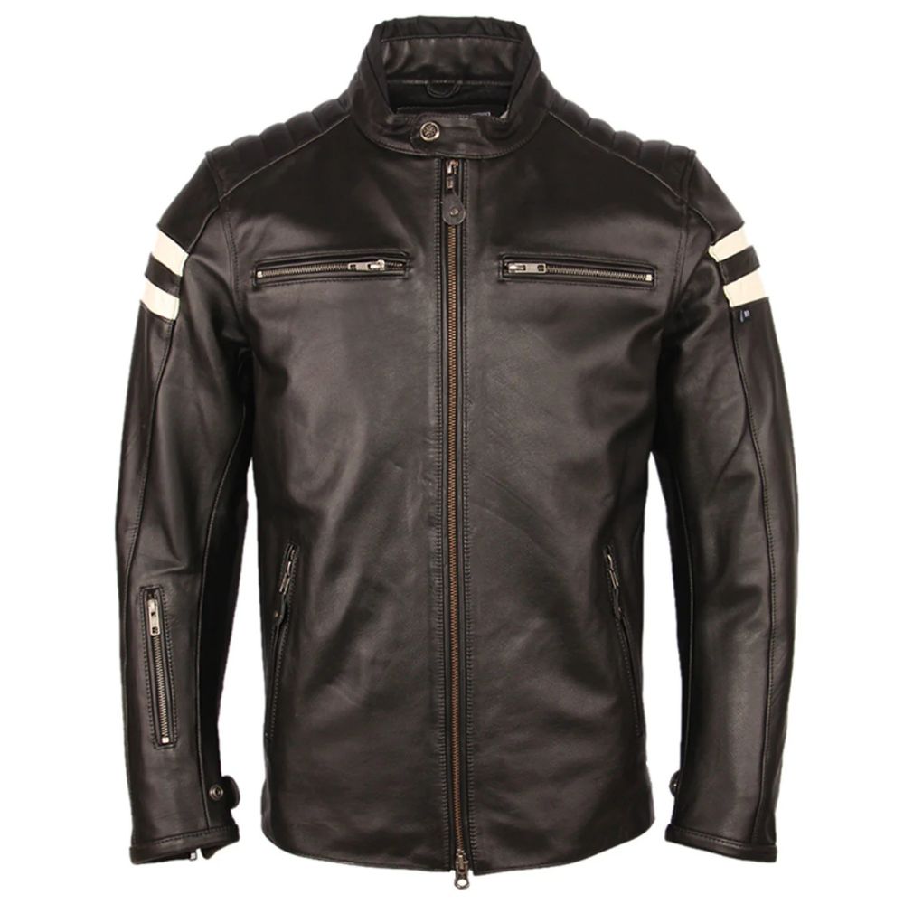 Klassische Retro-Motorrad-Lederjacke für Herren mit weißen Trägern