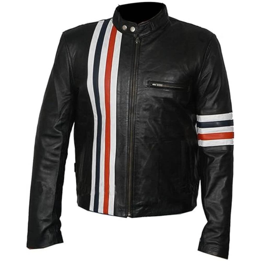 Veste de moto en cuir de mouton noir pour homme de style motard