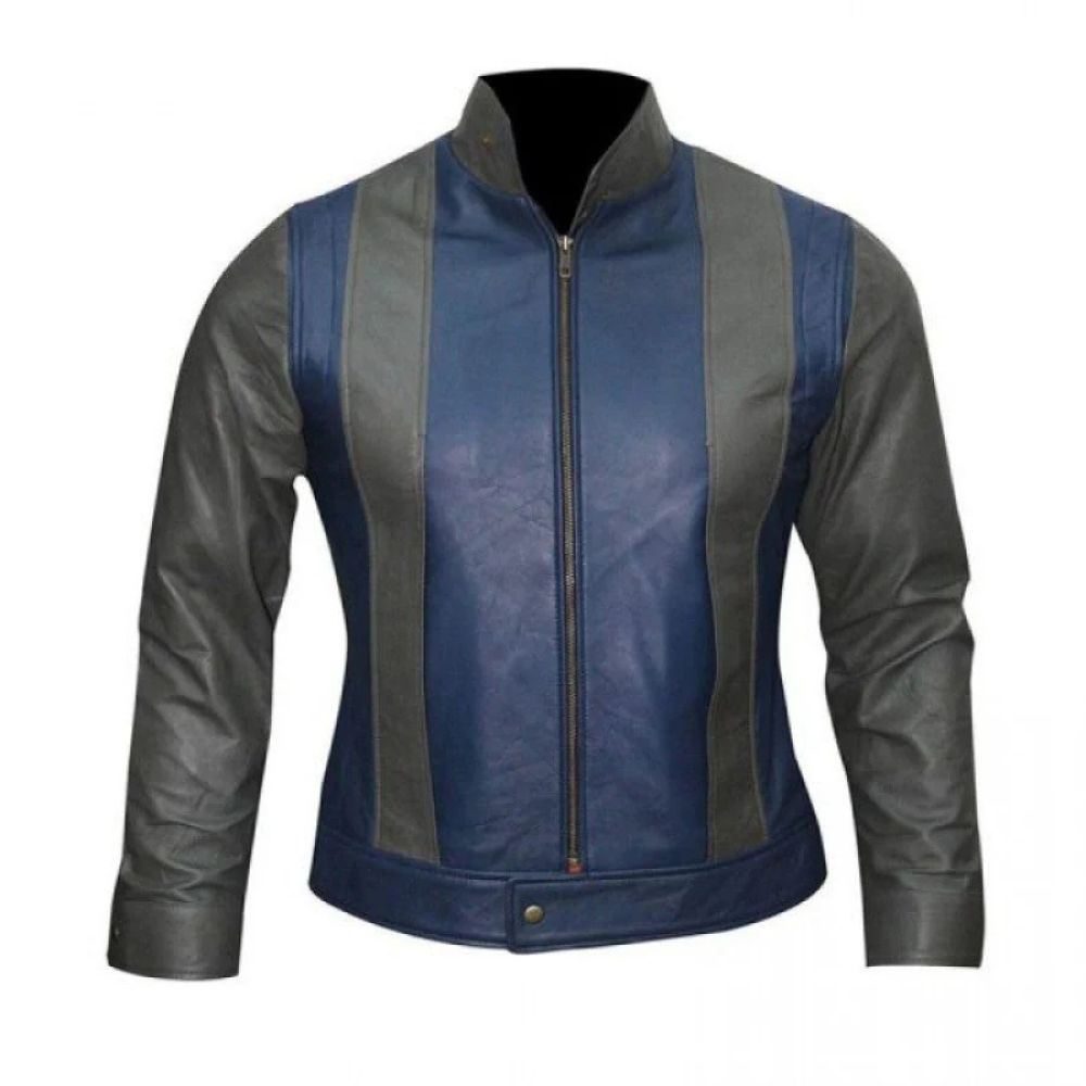 Men's Stylish Grey-Blue Motorcycle Leather Jacket