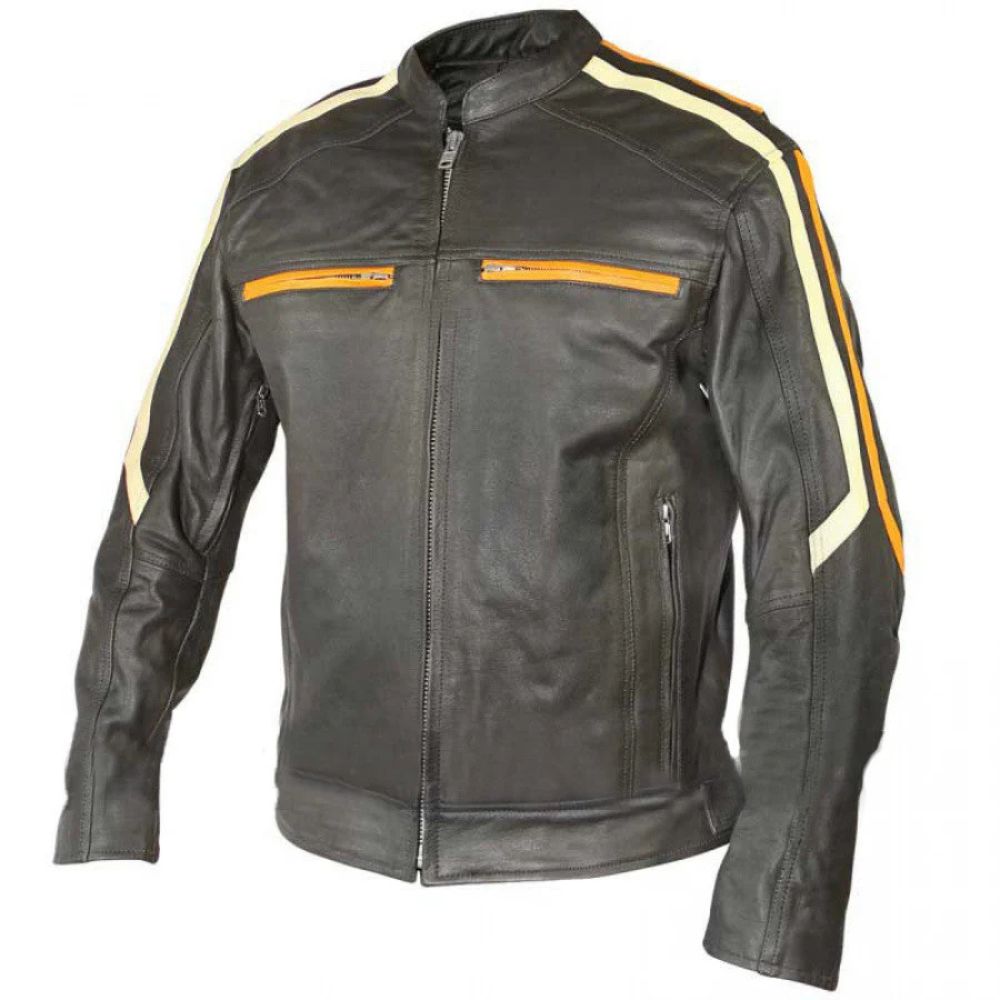 Men's Vintage Classic Café Racer Motorbike Cowhide Leather Jacket
