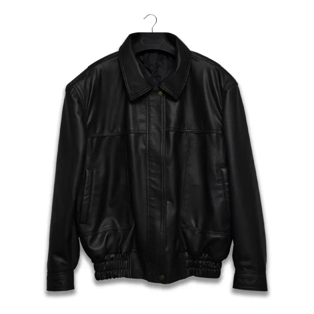 Veste en cuir noir vintage des années 90 pour femme