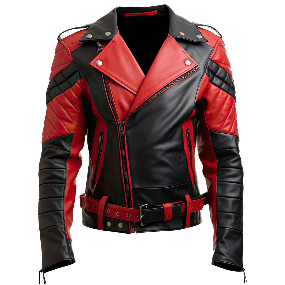 Men s Men s Black Red Quilted Sleeves Sheepskin Brando Leather Jacket VISIT MAJESTIC
