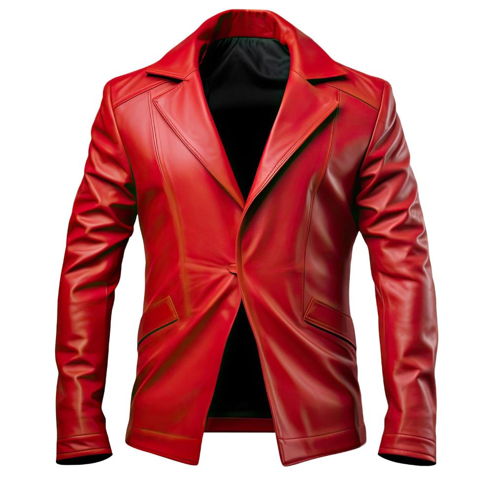 Men’s Premium Semi-Formal Single Breasted Red Sheepskin Leather Blazer