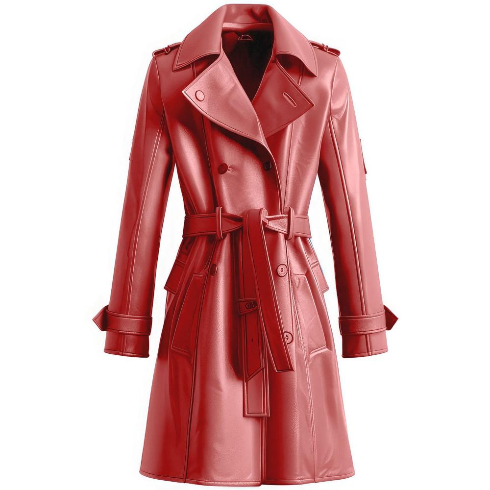 Women’s Tea Pink Knee-Length Stylish Sheepskin Long Leather Coat